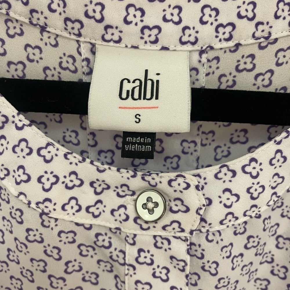 CAbi Priscilla Sleeveless Blouse Button Front Purple White Corpcore Librarian S - Picture 13 of 15